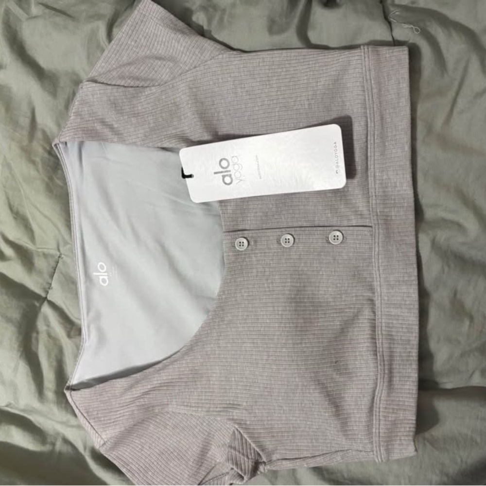 ALO Yoga Ribbed Button-Up Top in Gray